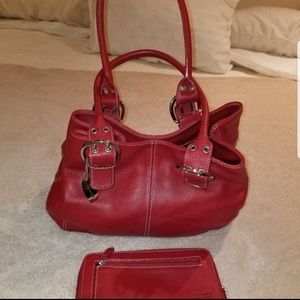 Preowned red Tignanello leather purse w/ wallet